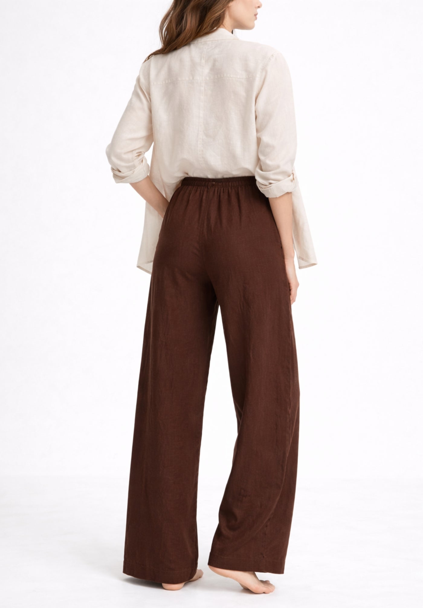 Brown Linen Blend Baggy Trousers