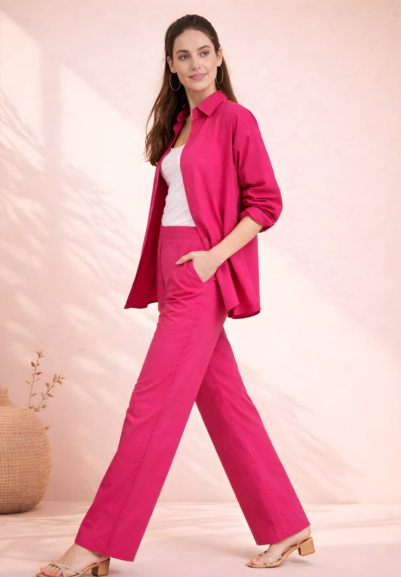 Detail of hot pink poplin cotton fabric