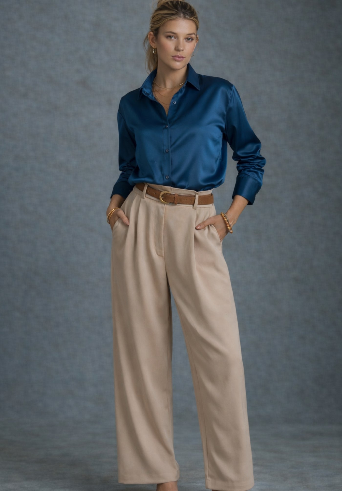 Close-up of navy satin fabric and collar