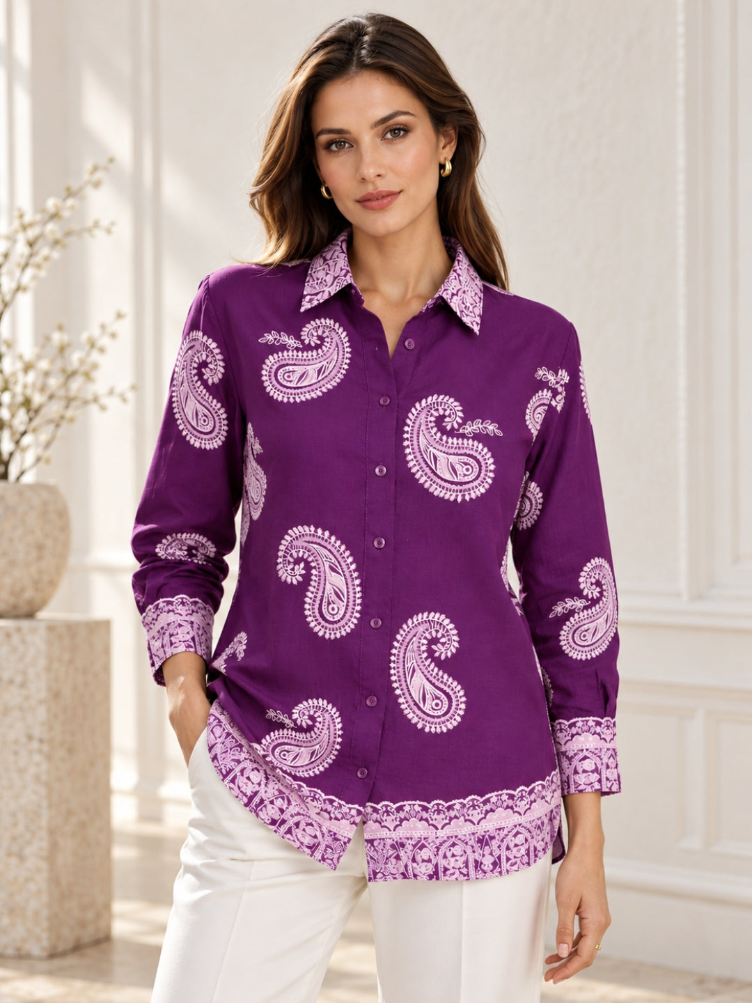 Purple Puff Print Oversized Shirt