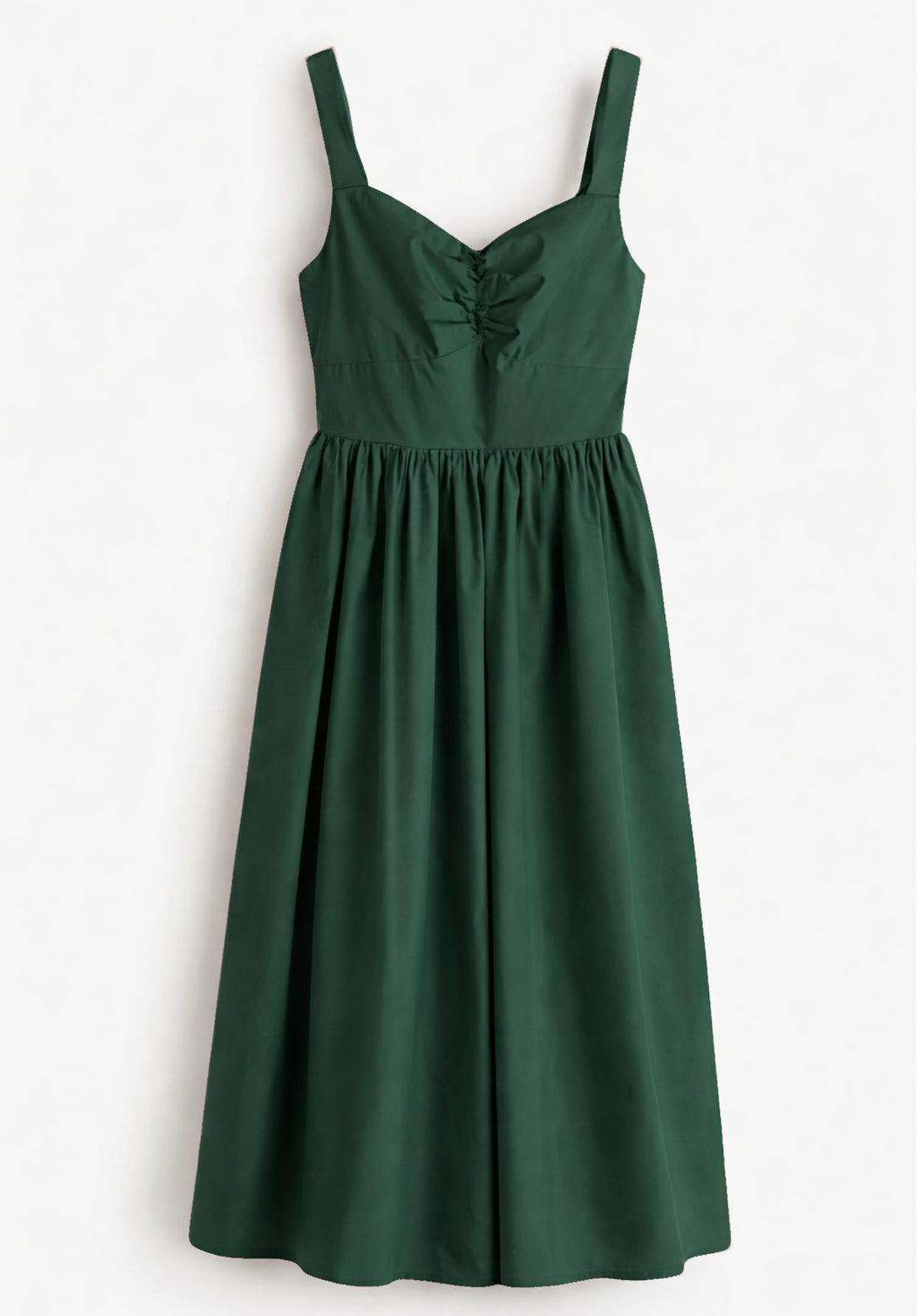 Front view of olive pure cotton A-line dress for women
