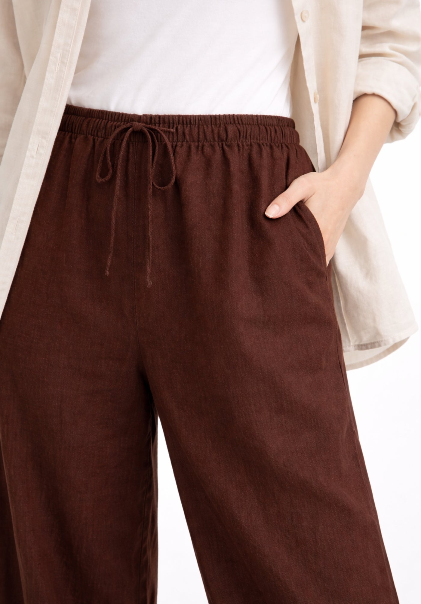 Brown Linen Blend Baggy Trousers