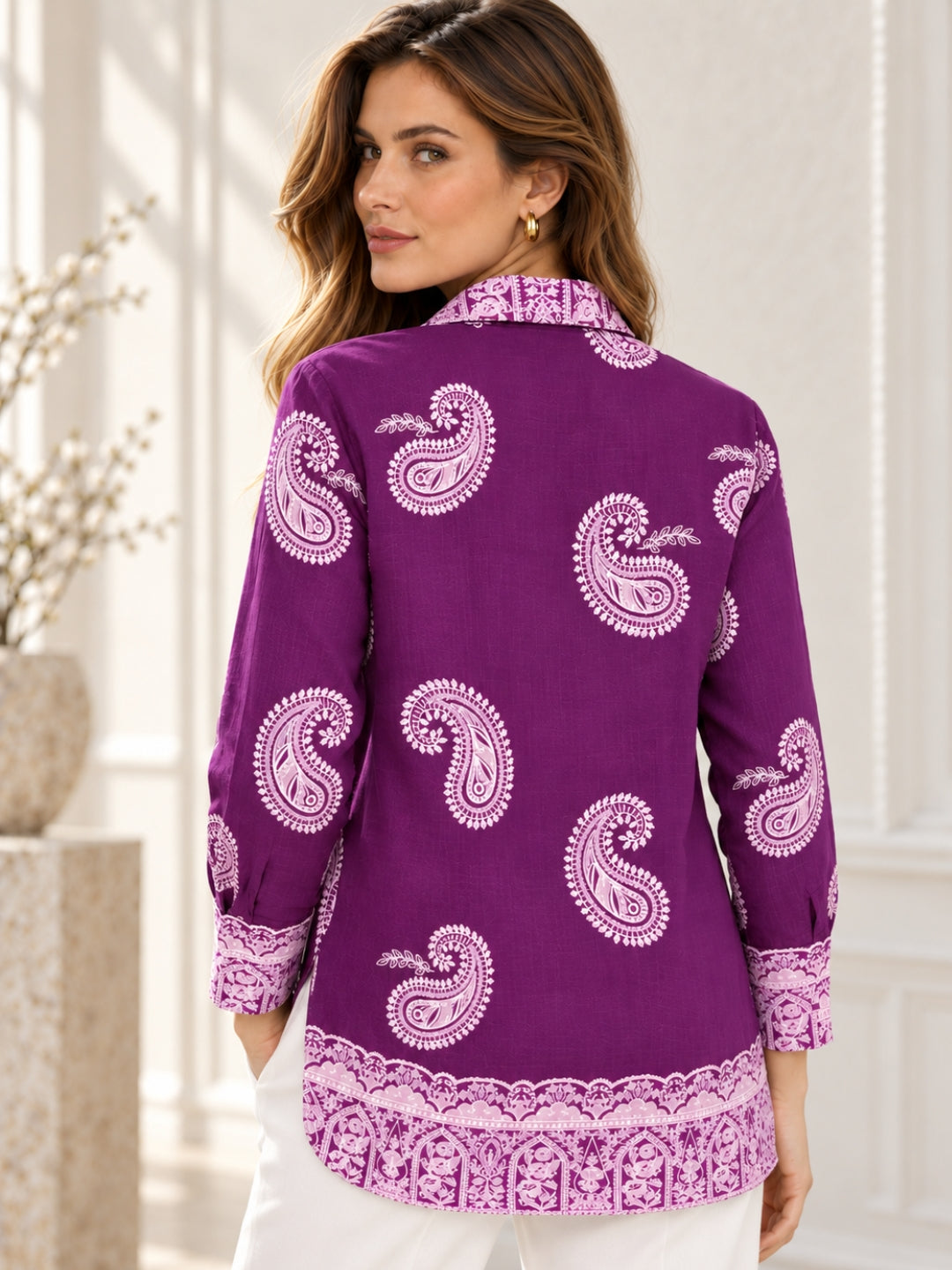 Purple Puff Print Oversized Shirt