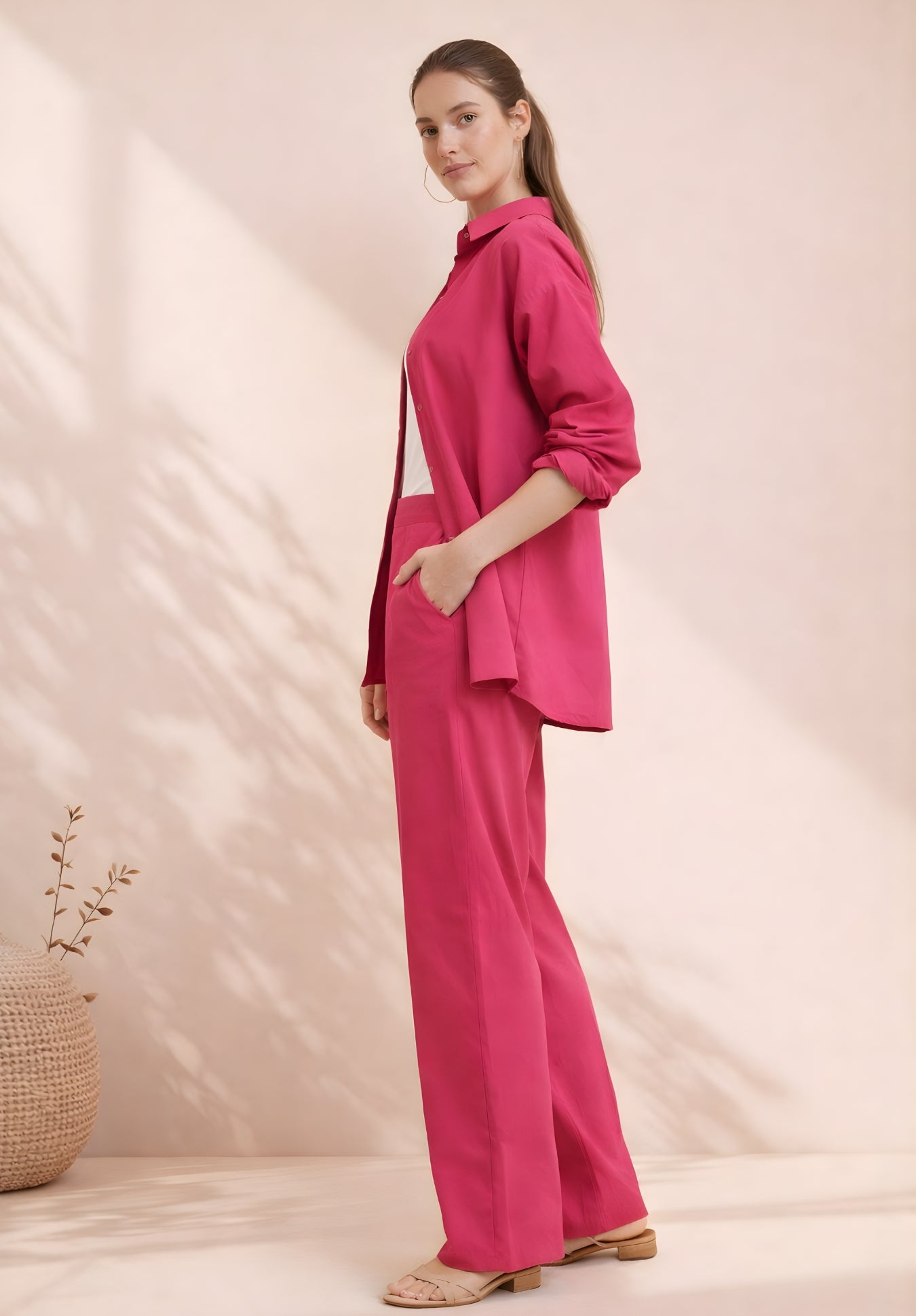 Back view of hot pink cotton co-ord set