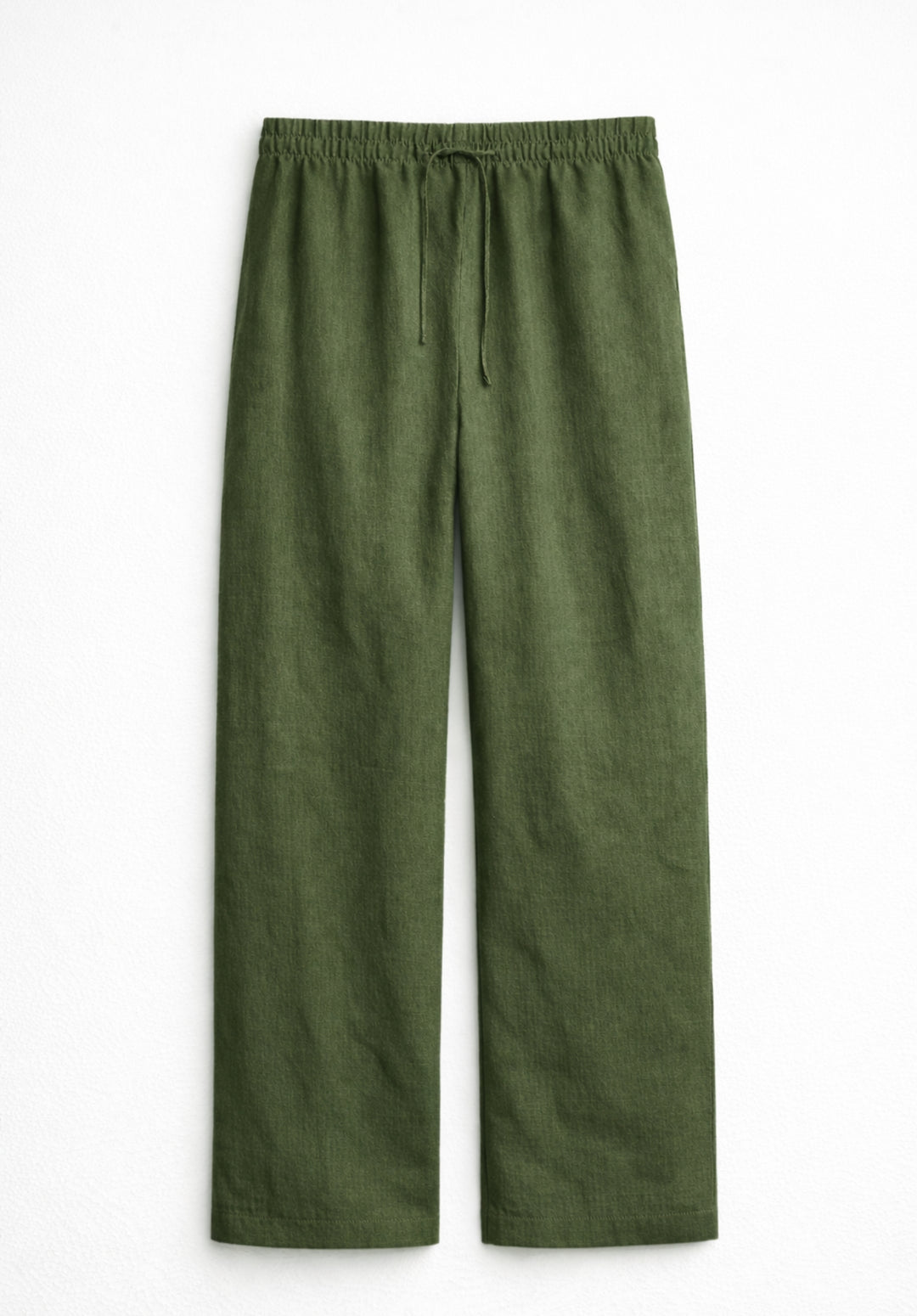 Olive linen blend baggy trousers for women — front view