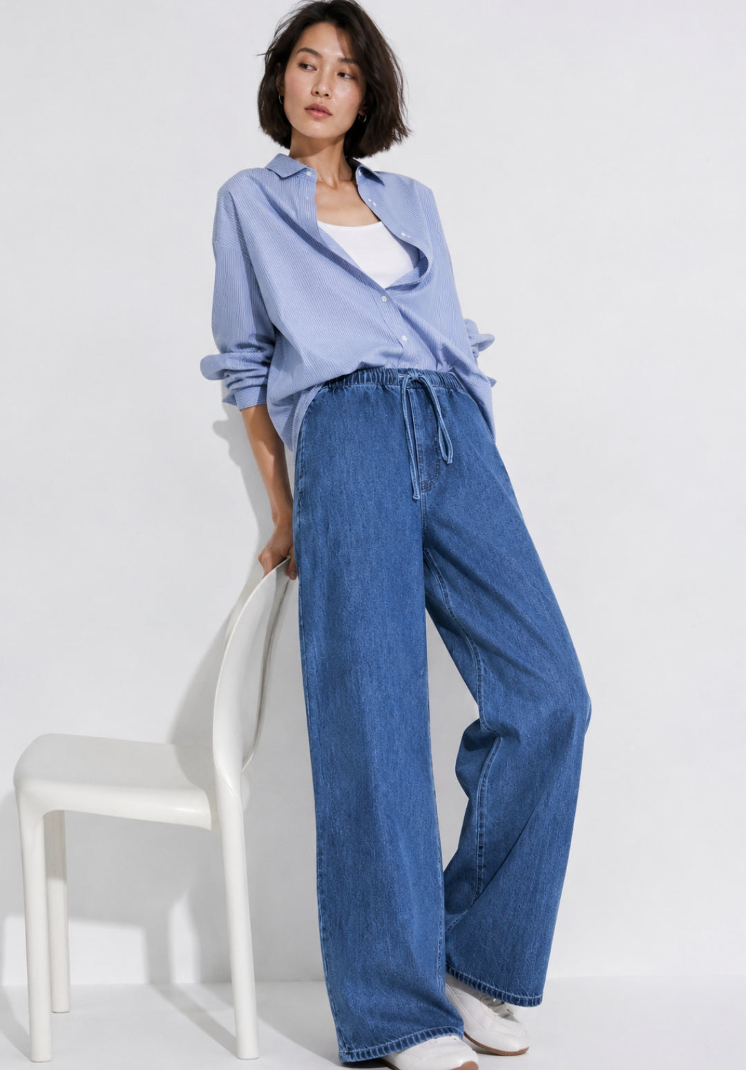 Dark Blue Denim Drawstring Trousers