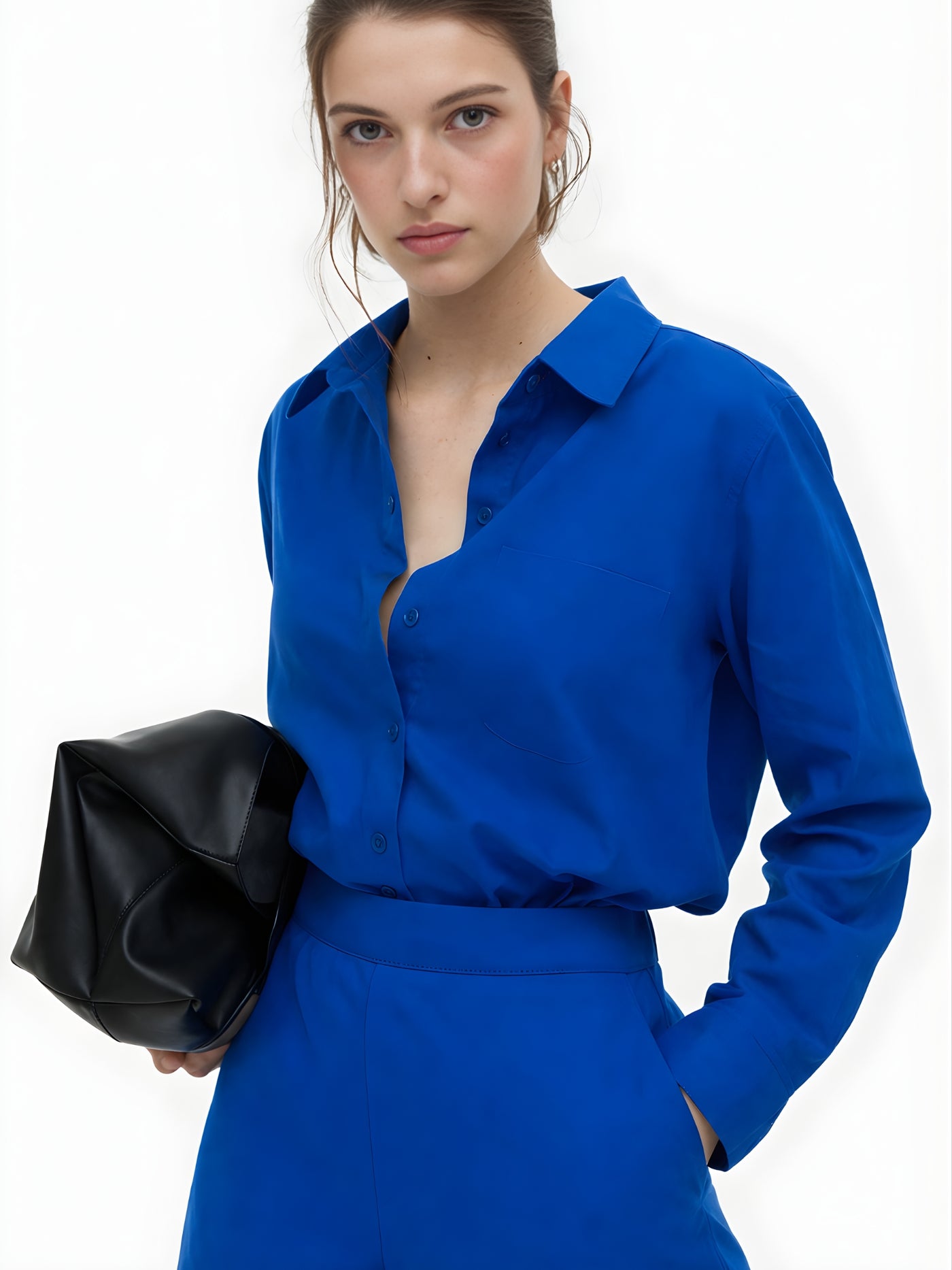 Detail of royal blue poplin cotton fabric