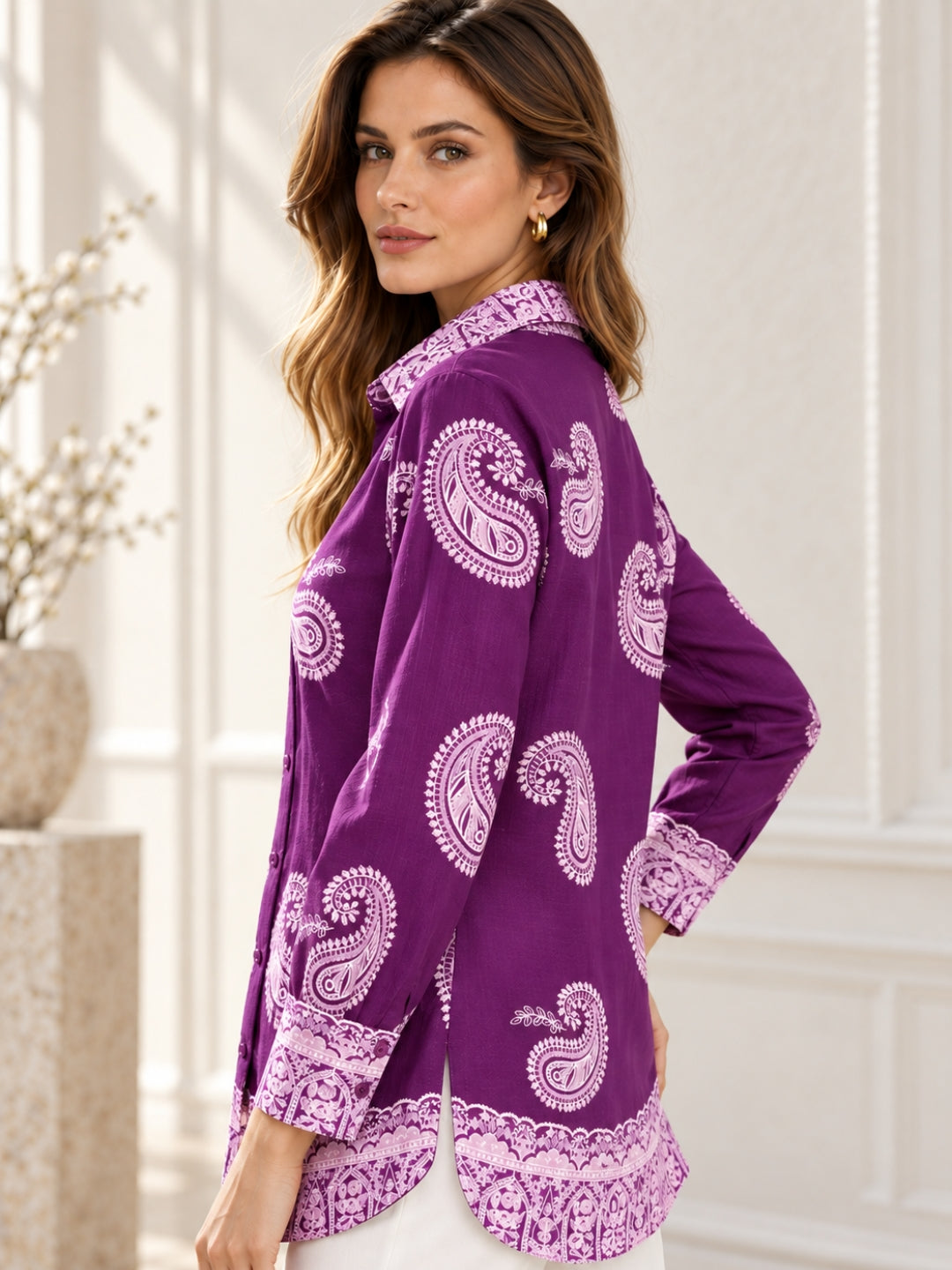 Purple Puff Print Oversized Shirt
