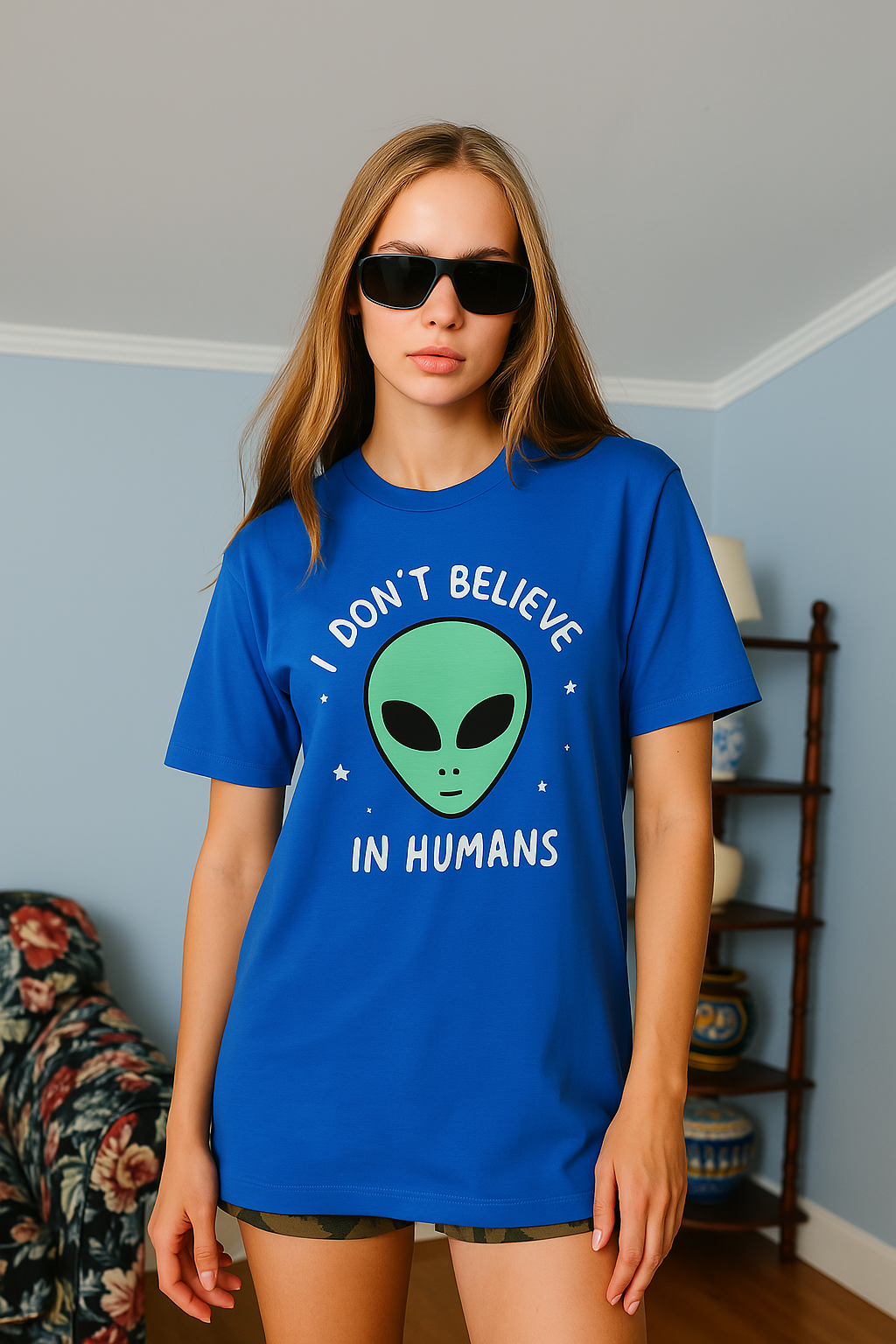 Alien oversized graphic t-shirt for women lifestyle shot