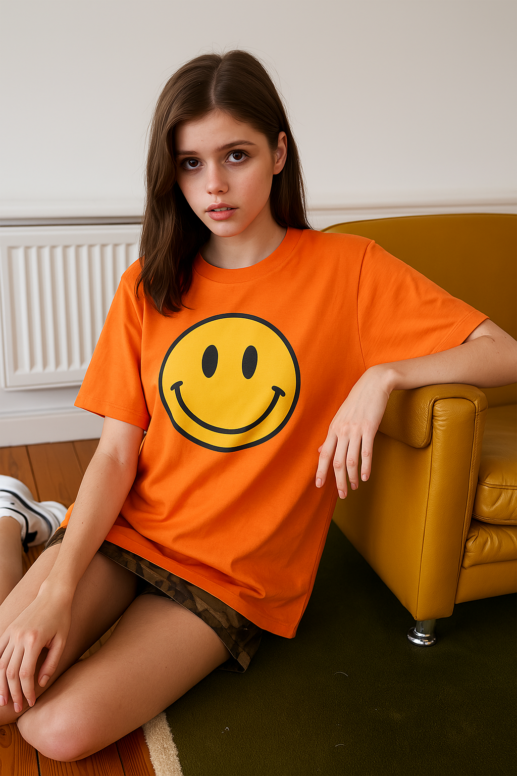 Smiley oversized graphic t-shirt for women lifestyle shot