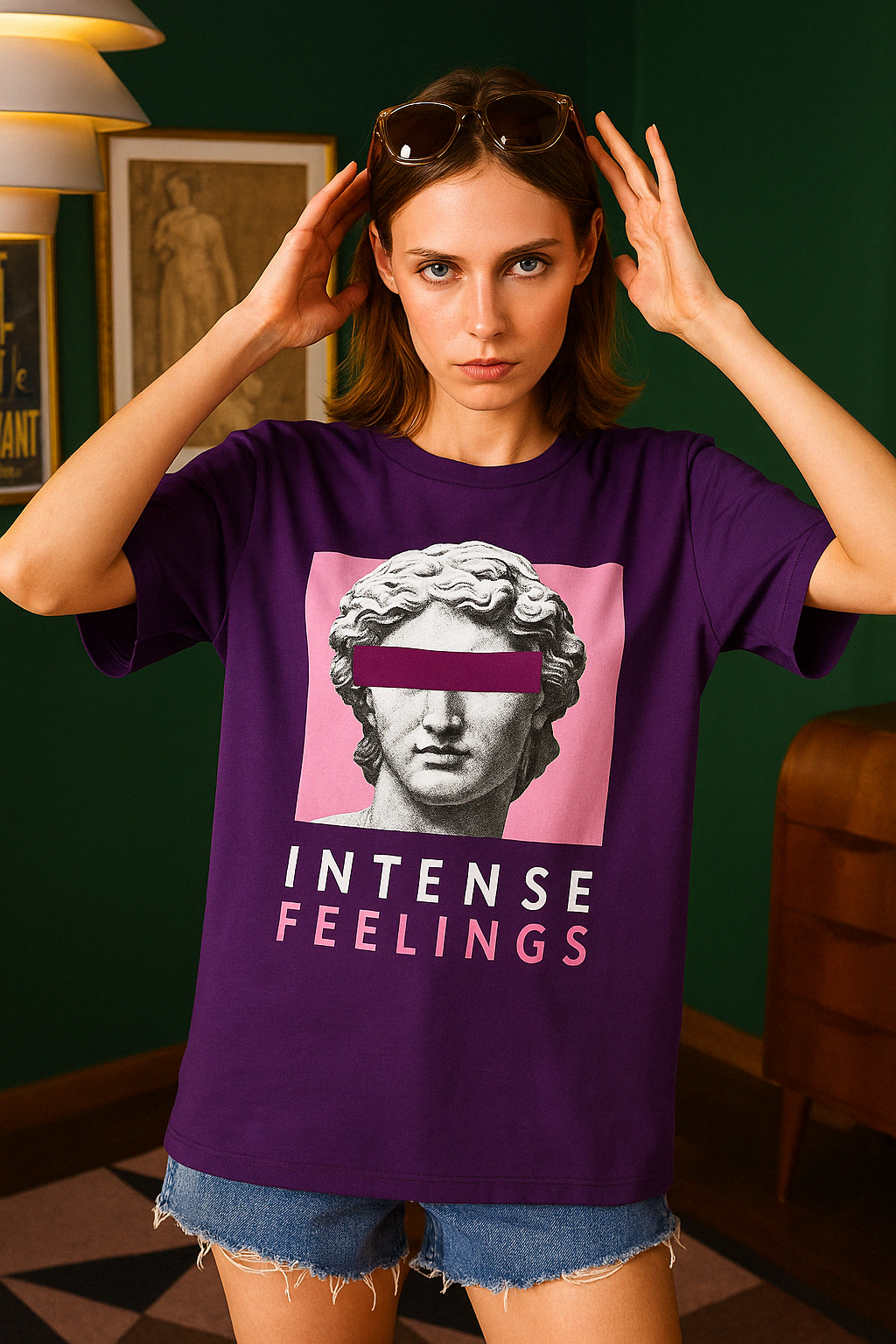Intense Feeling oversized graphic t-shirt for women lifestyle shot