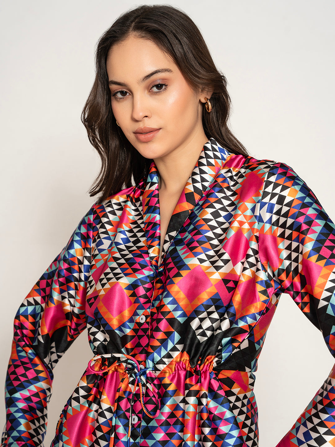 Close-up of multi-color print pattern on kimono