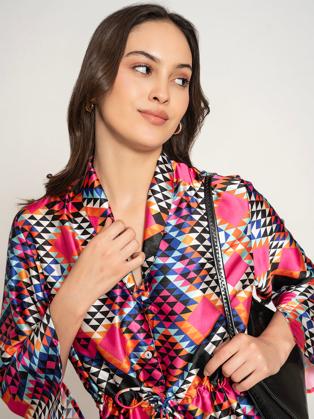 Back view of multi printed kimono top