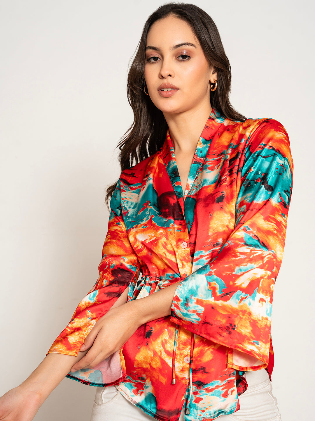 Close-up of red print pattern on kimono