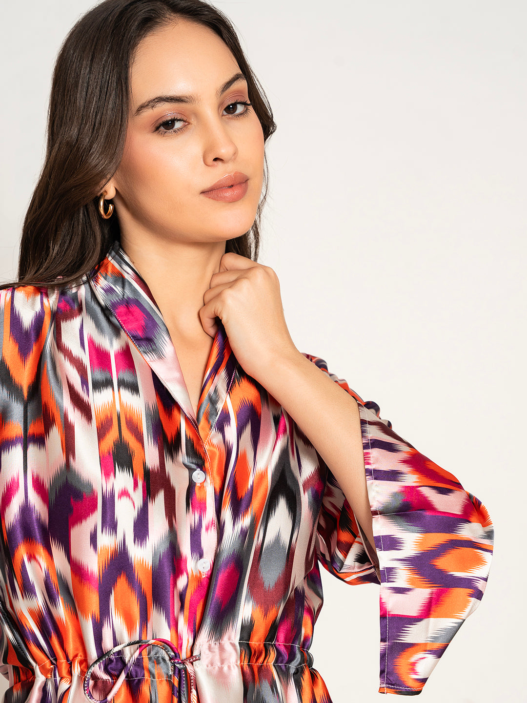 Close-up of multi-color print pattern on kimono