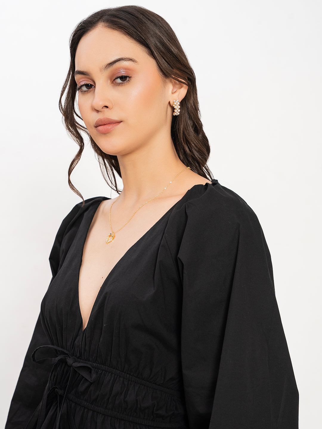 Back view of black poplin cotton top