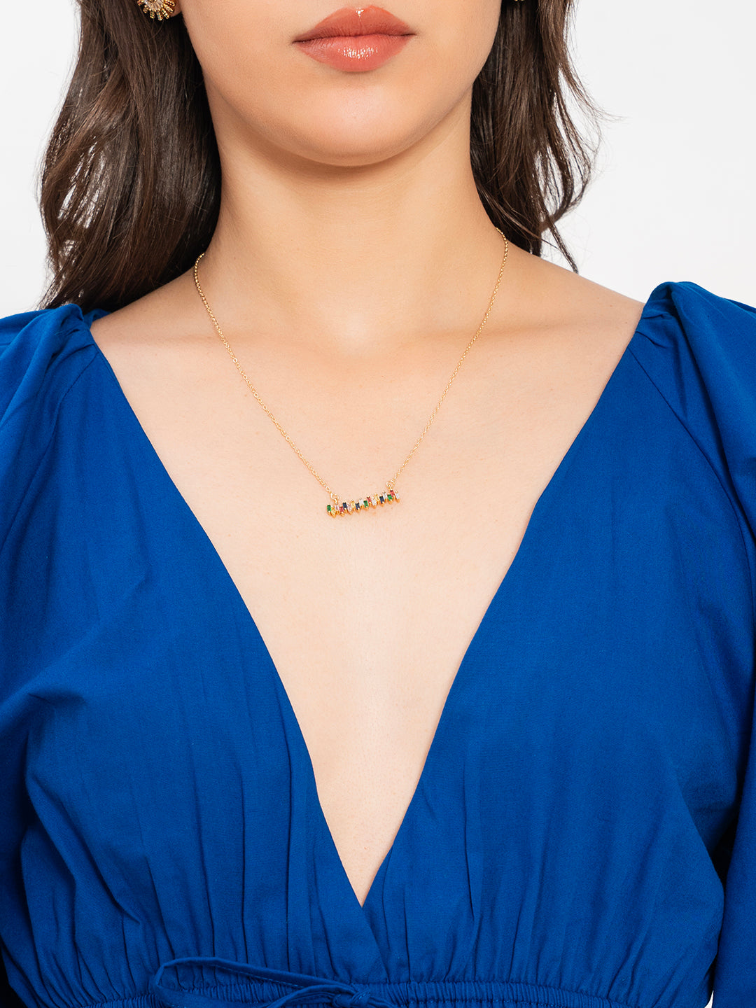 Detail of soft drape on blue poplin top