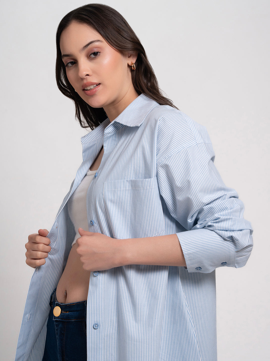 Blue striped shirt for women - side view