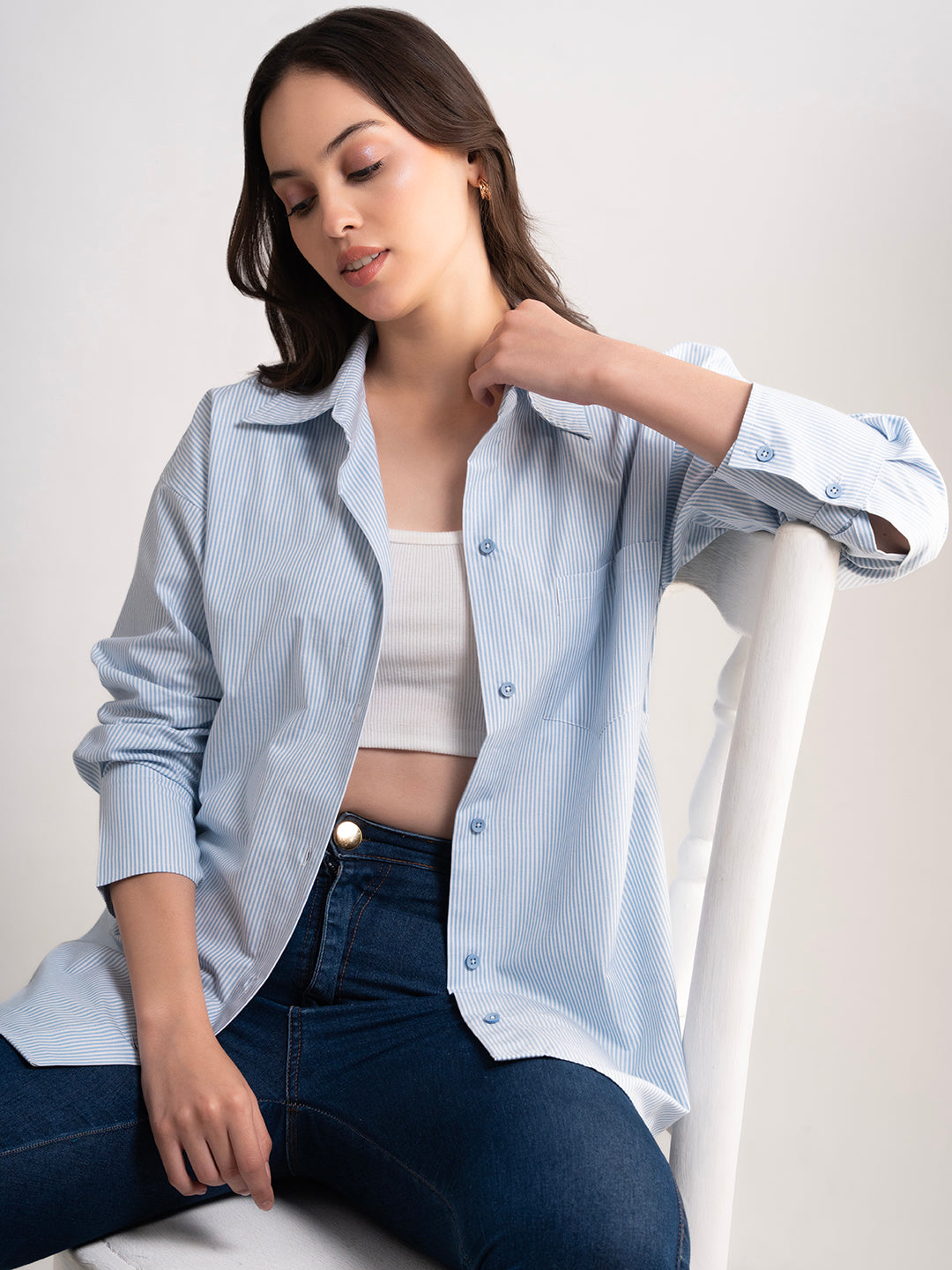 Blue striped cotton shirt - relaxed oversized fit