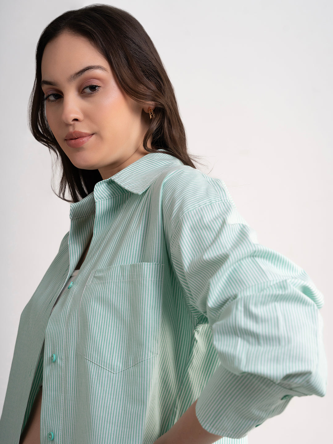 Green striped shirt for women - side view