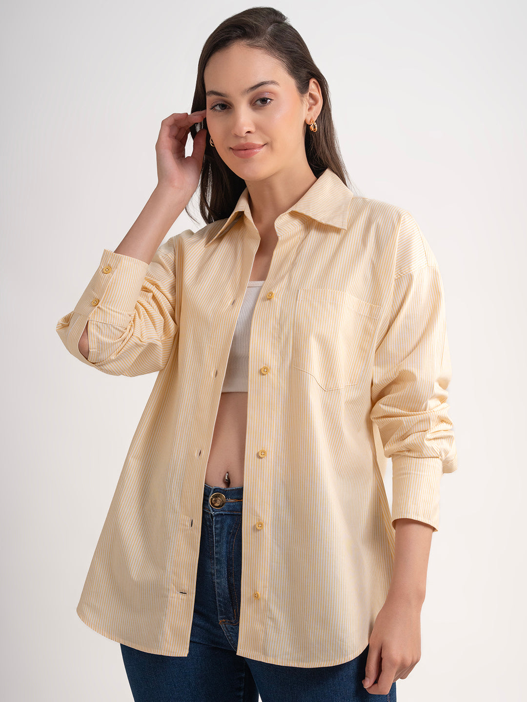 Back view of yellow striped shirt