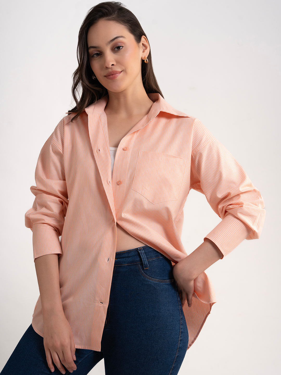 Back view of orange striped shirt