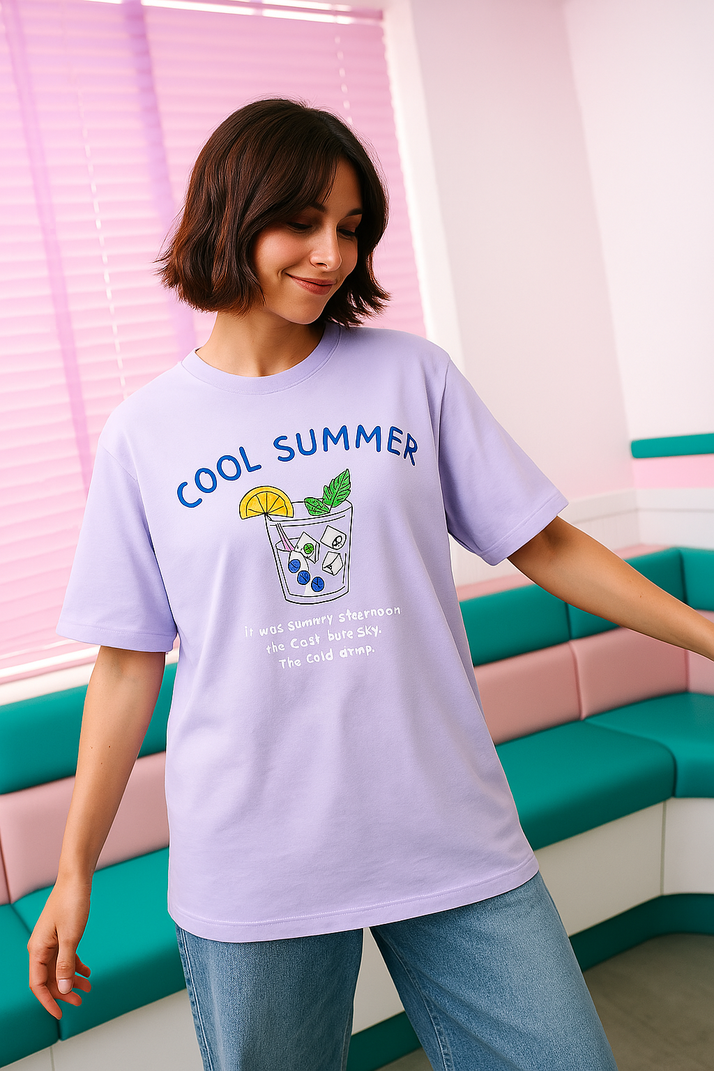 Cool Summer oversized graphic t-shirt for women lifestyle shot