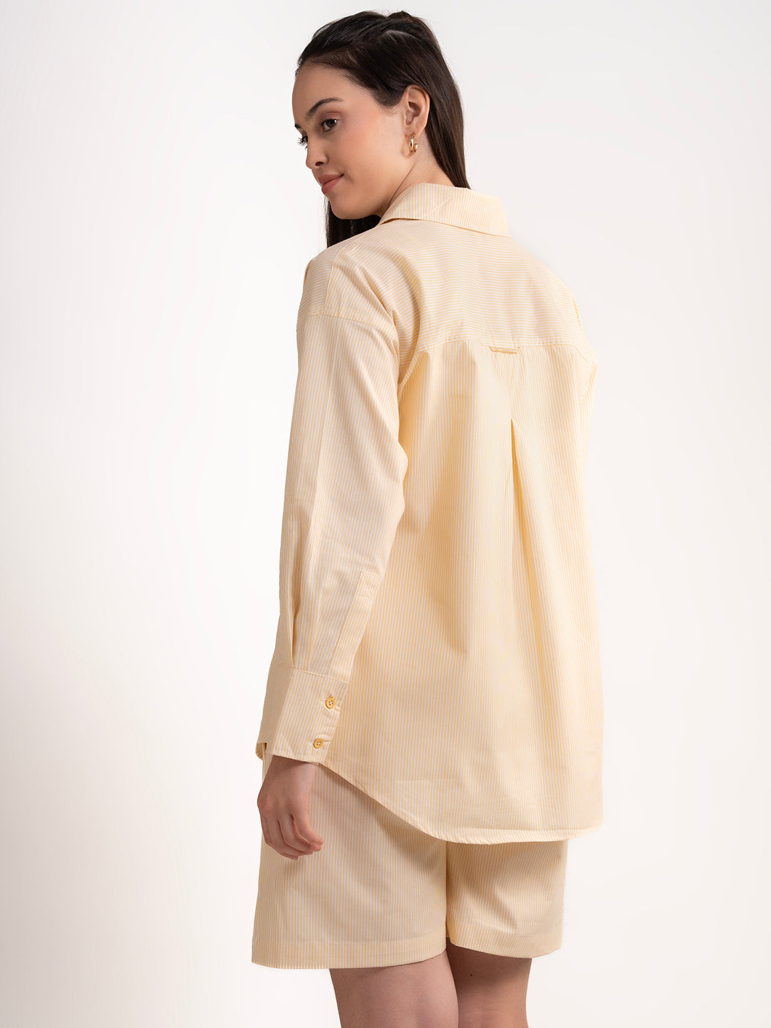 Back view of yellow striped cotton co-ord set