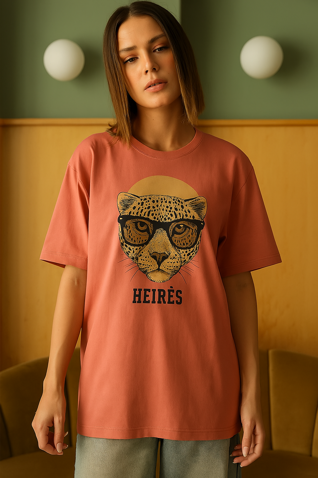 Heires oversized graphic t-shirt for women lifestyle shot