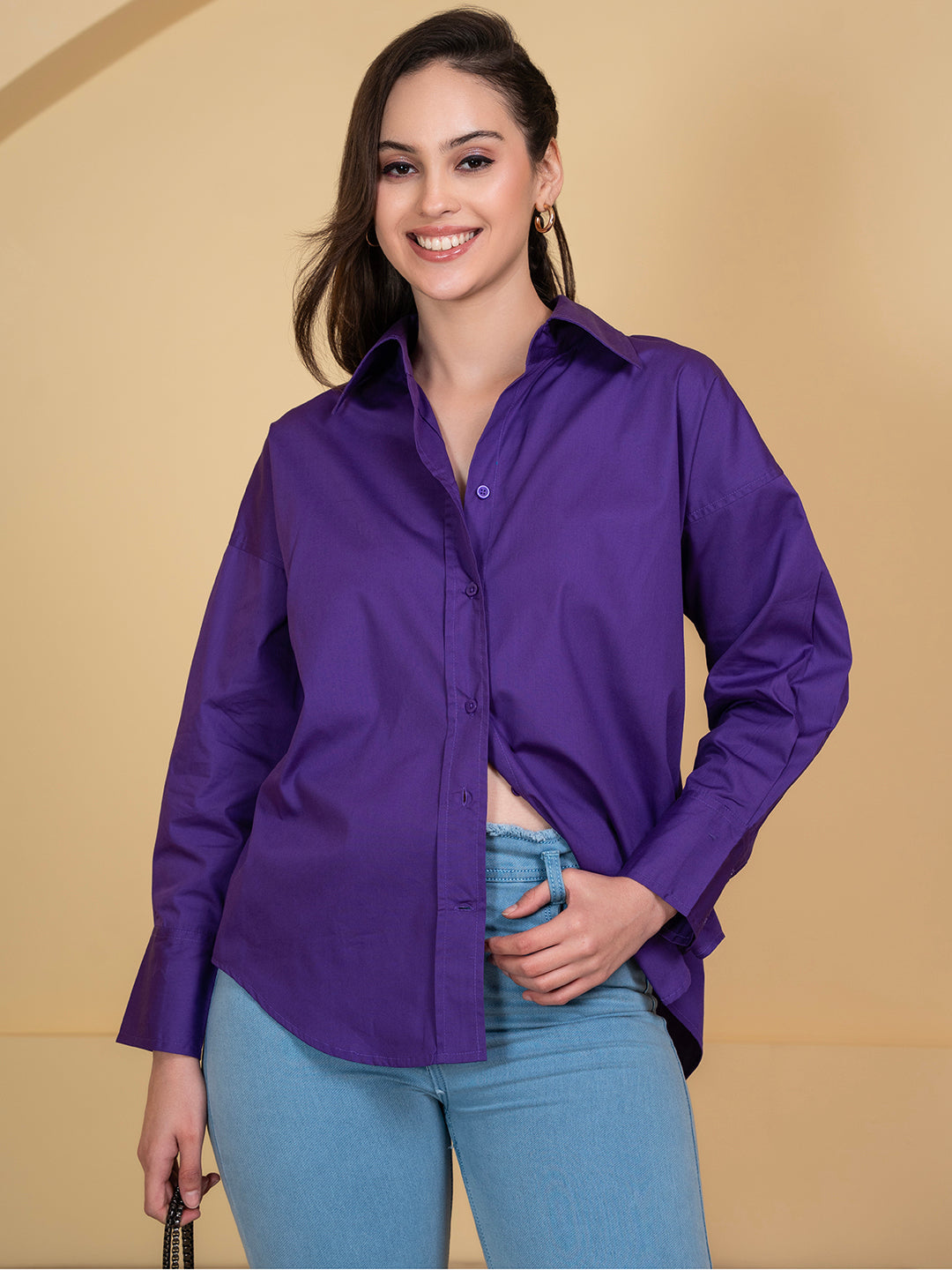Purple poplin cotton shirt - detail view