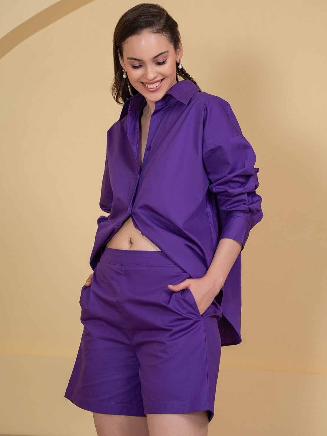 Close-up of purple poplin cotton fabric