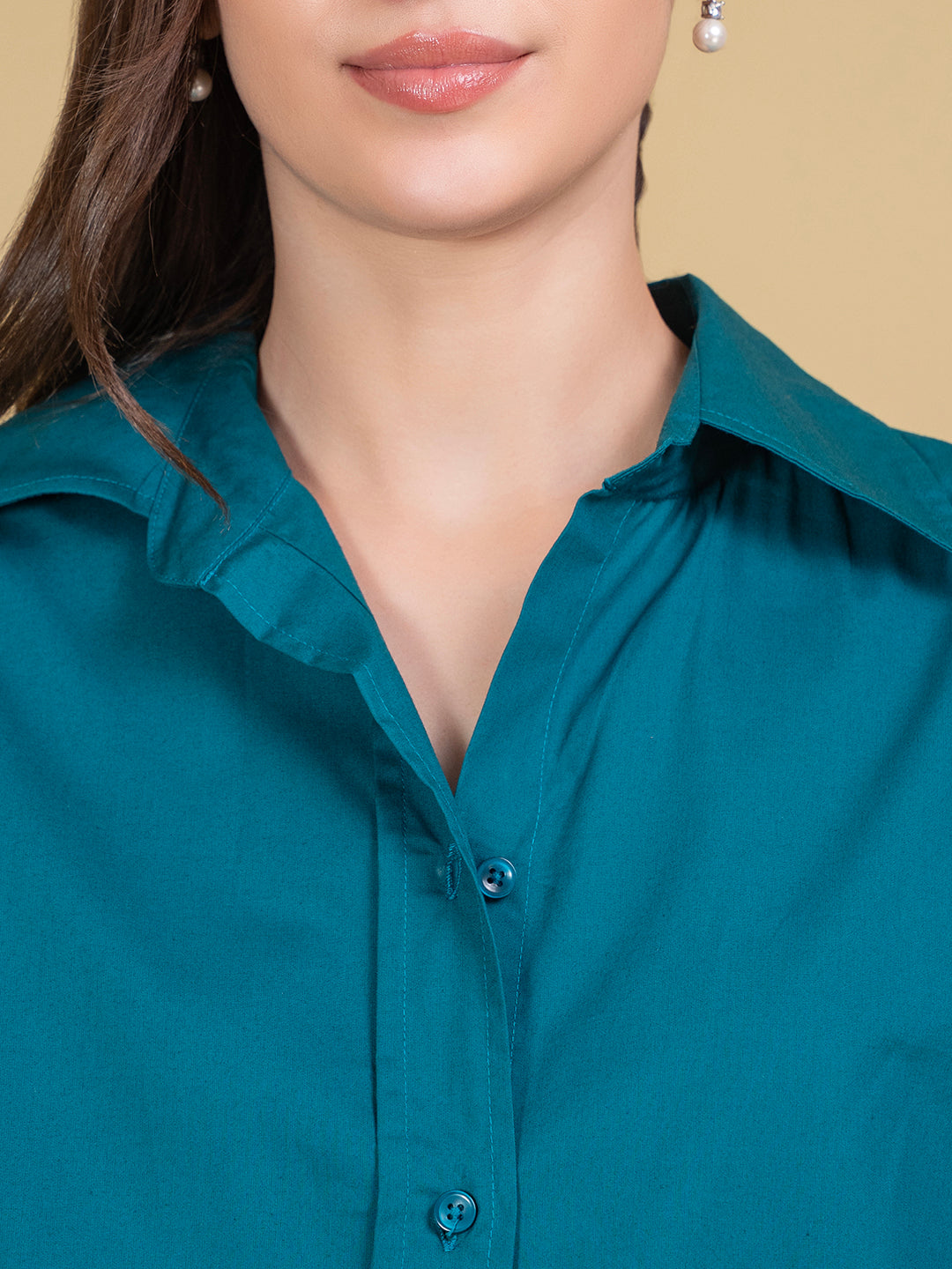 Turquoise cotton shirt - back view