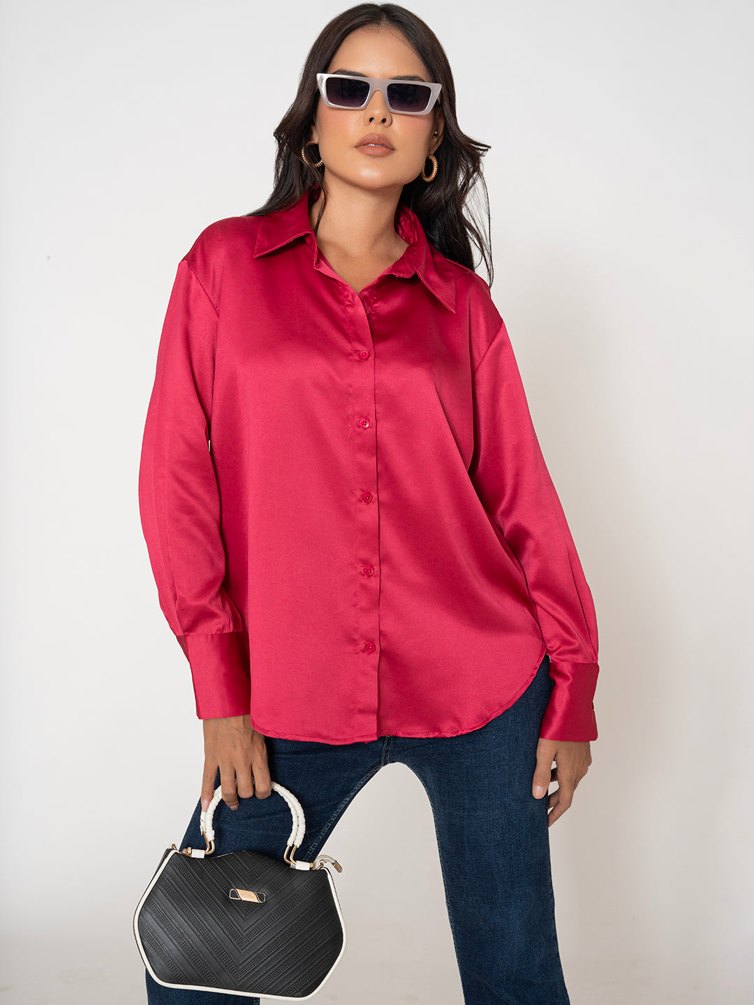 Pink satin shirt sleeve and cuff detail