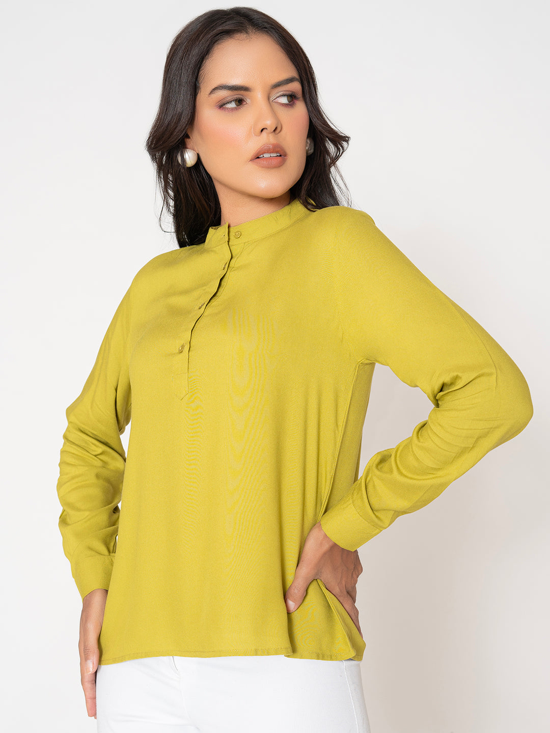 Back view of lime green rayon top