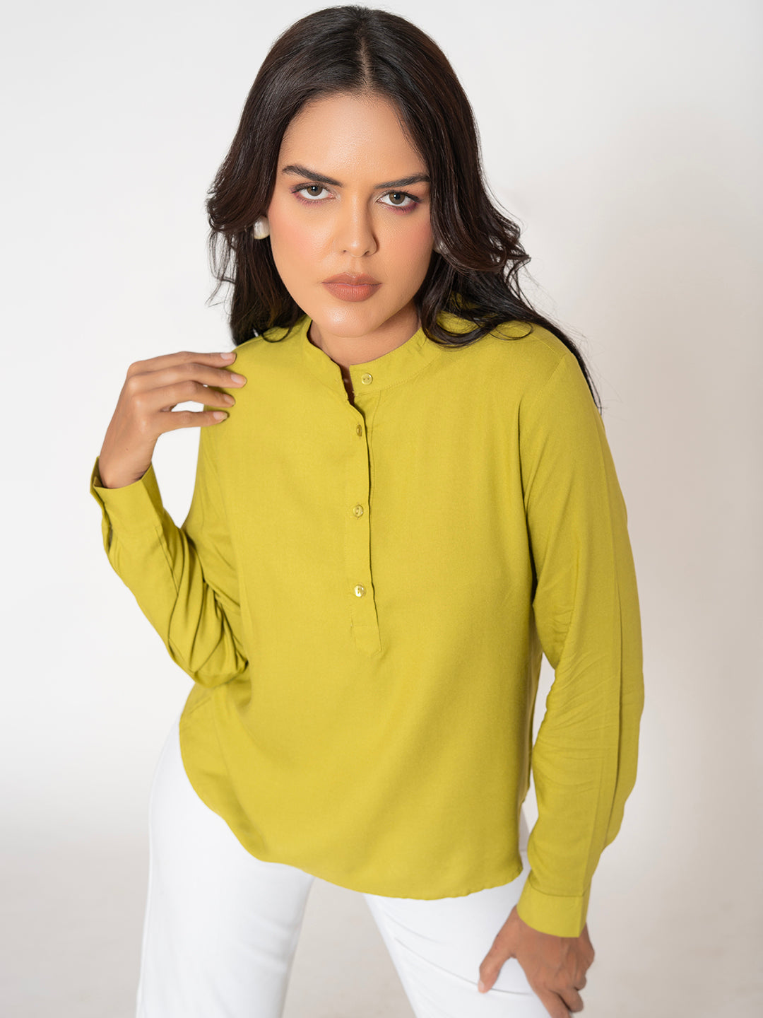 Detail of soft rayon fabric in lime green