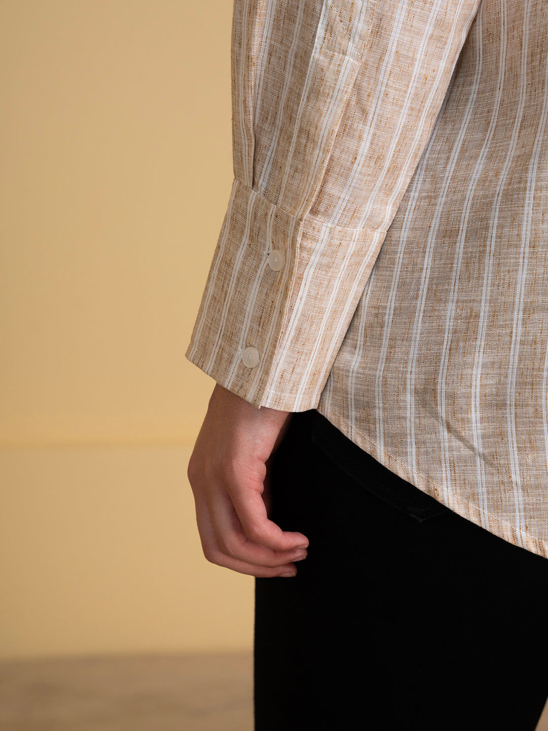 Back view of relaxed-fit linen blend shirt