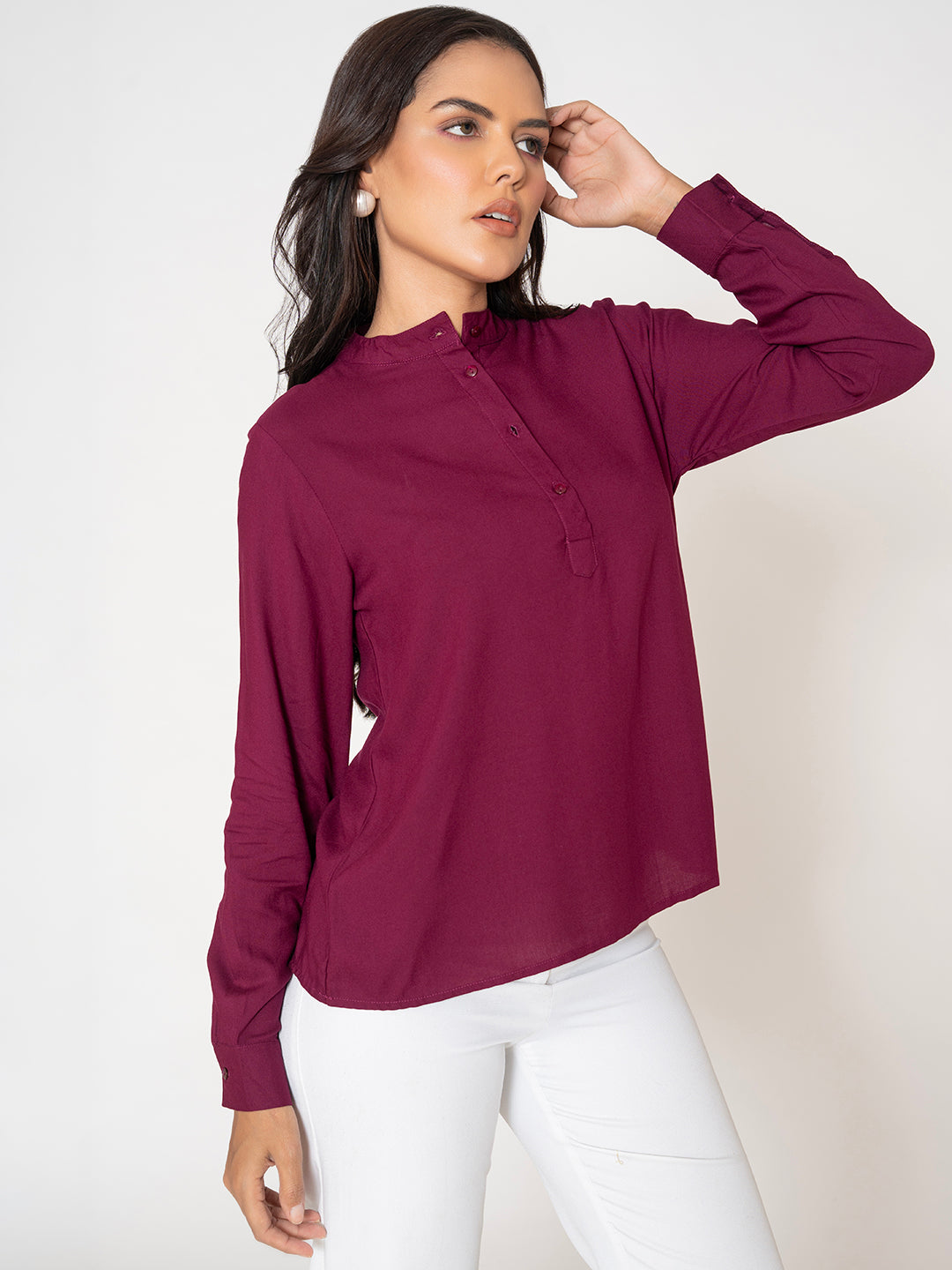 Back view of wine rayon top