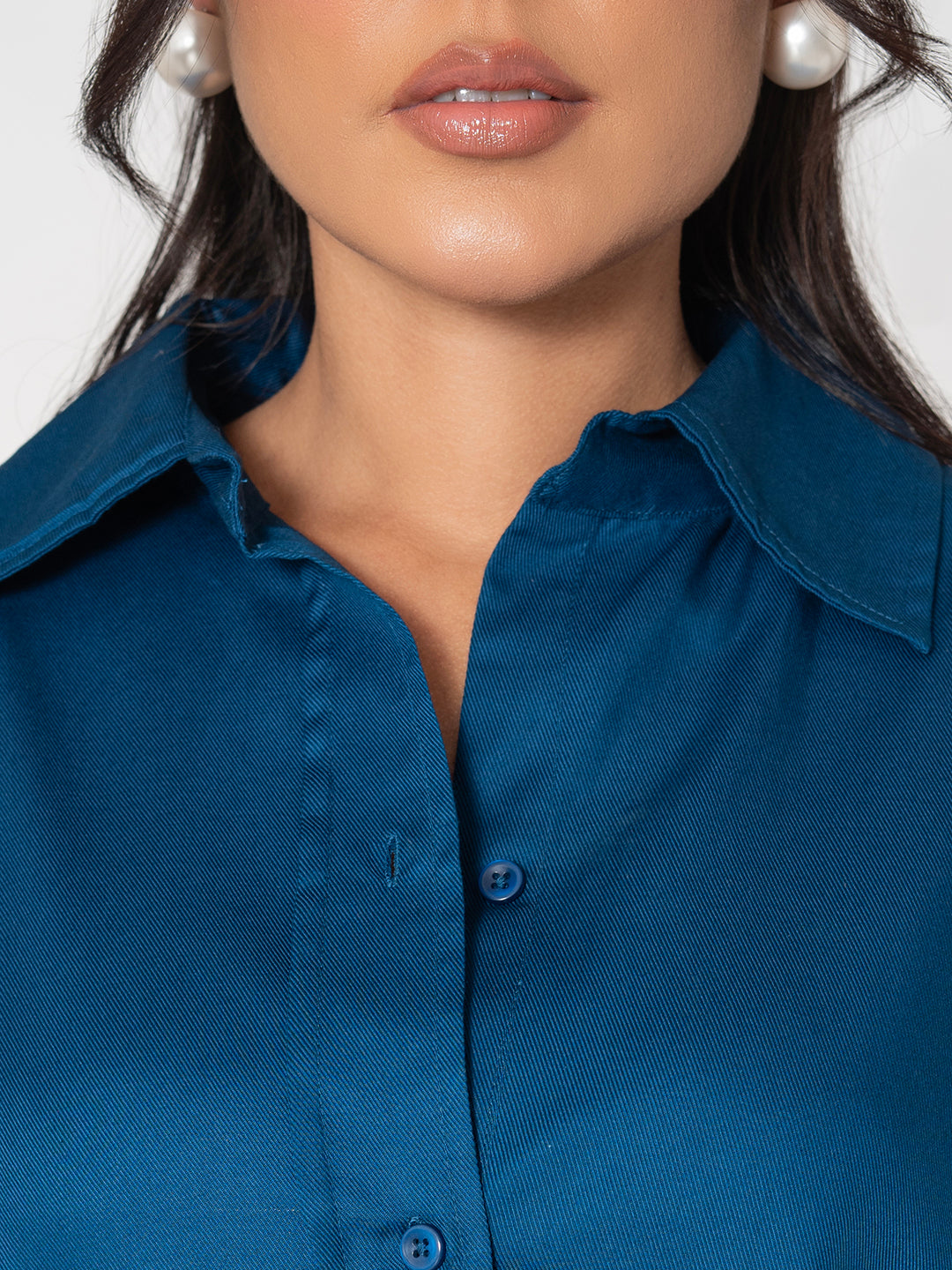 Close-up of navy twill cotton fabric