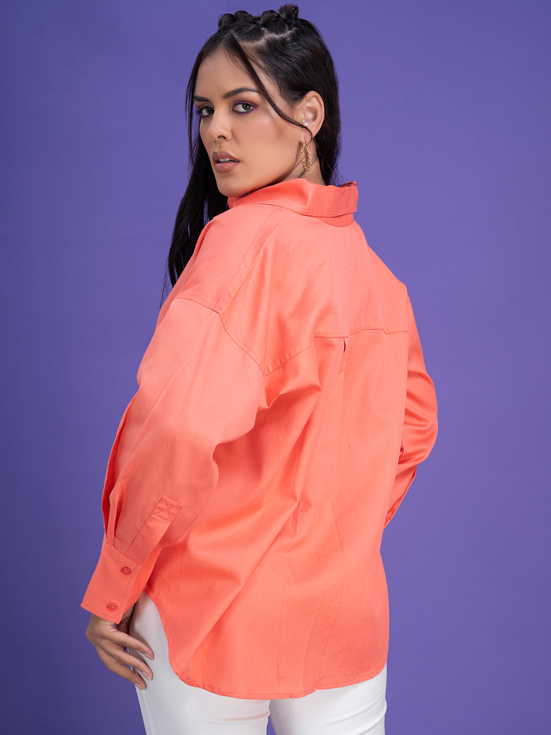 Back view of pink cotton twill shirt