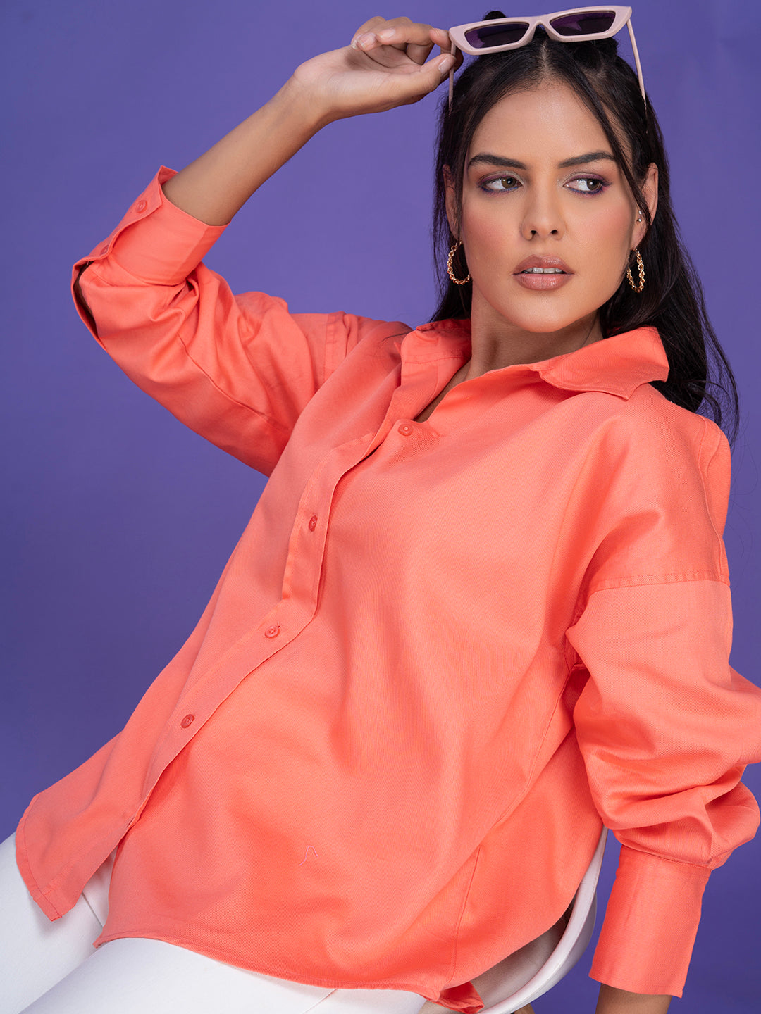 Pink cotton twill shirt sleeve detail