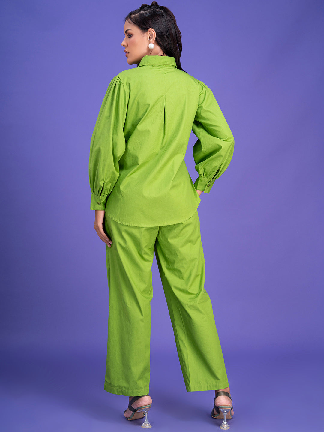 Back view of lime green cotton co-ord set