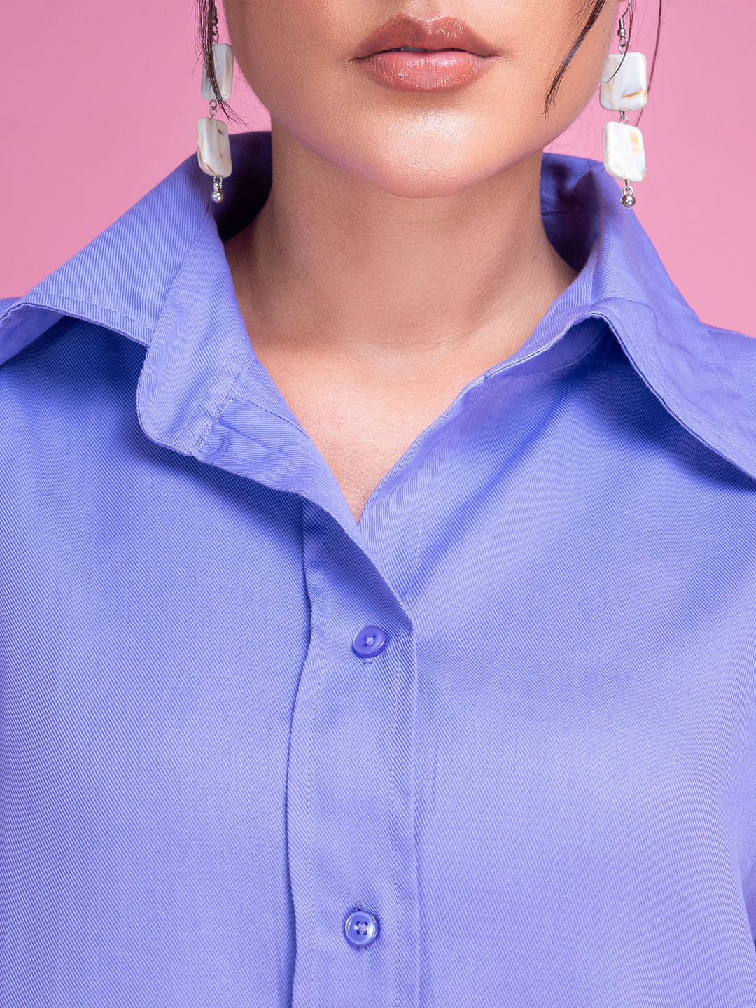 Purple cotton oversized shirt sleeve detail