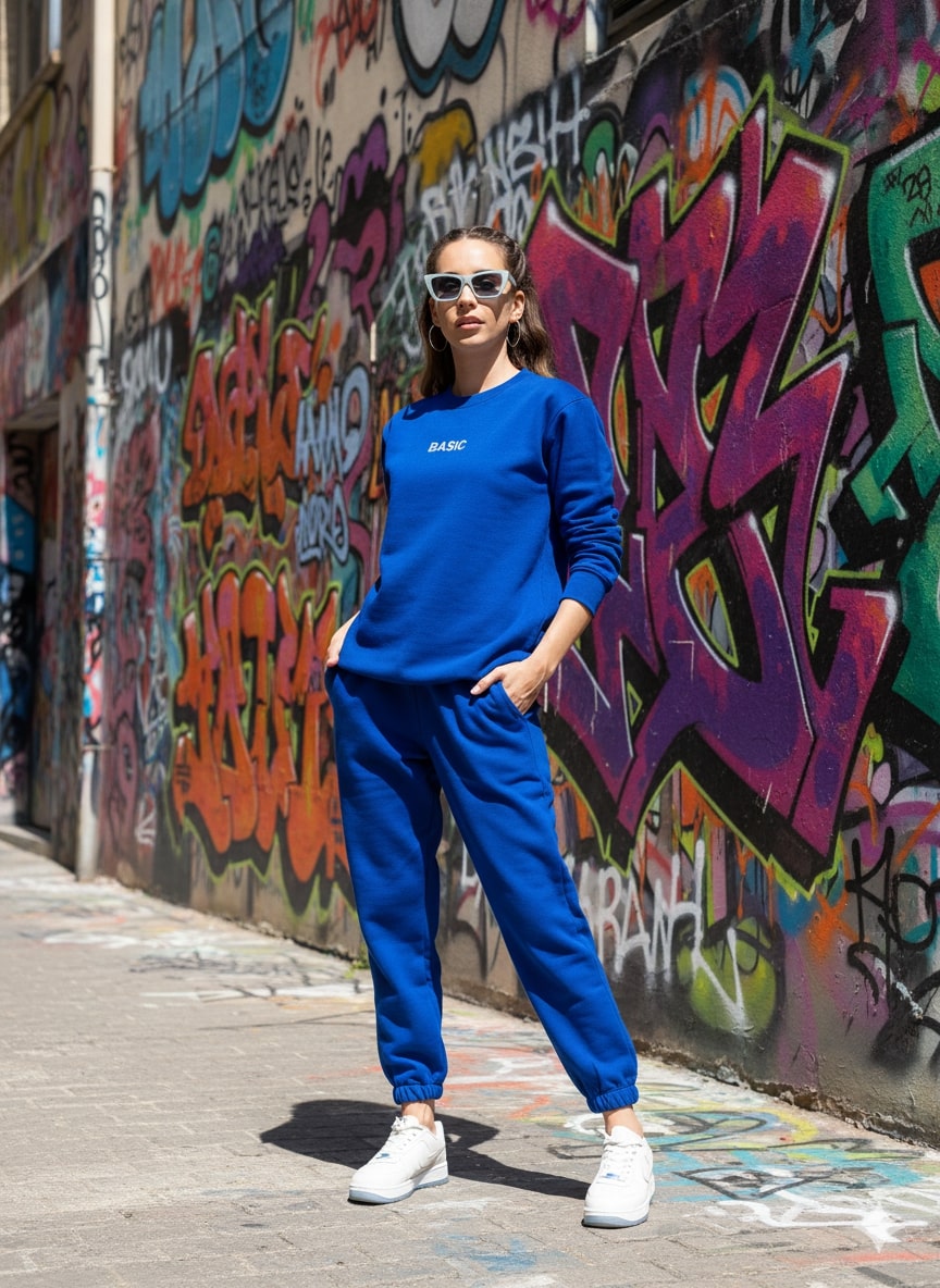Blue cotton-blend co-ord set - styling shot