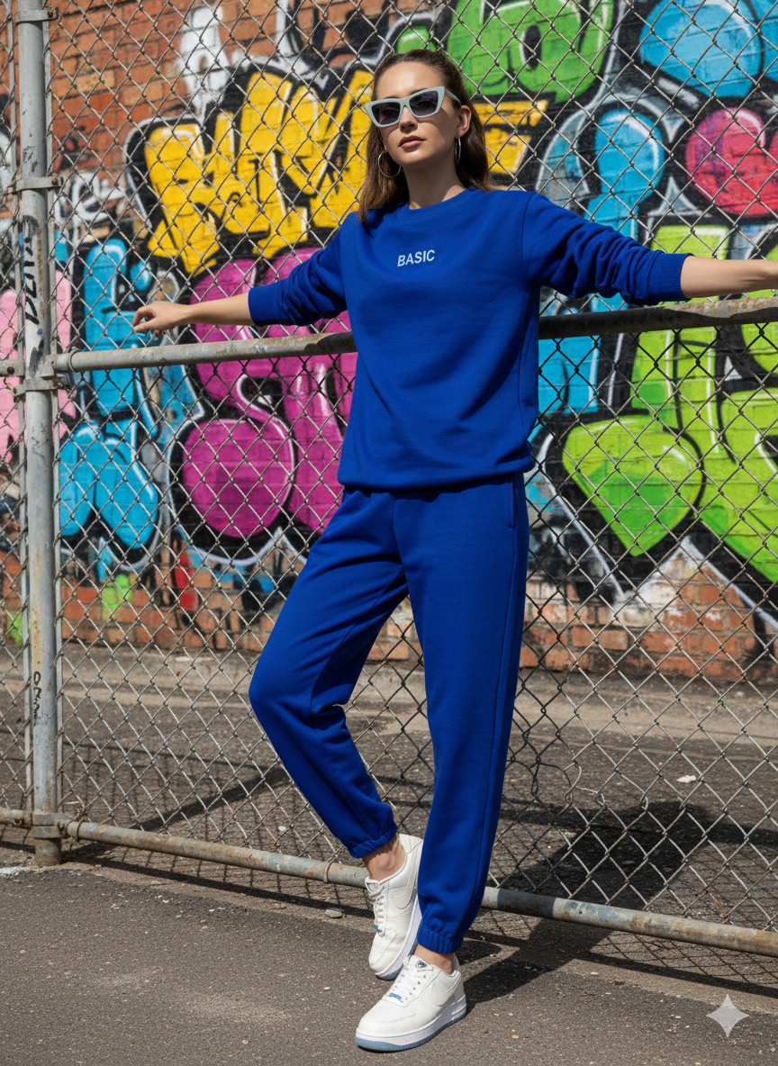 Blue sweatshirt and jogger co-ord set for women - front view