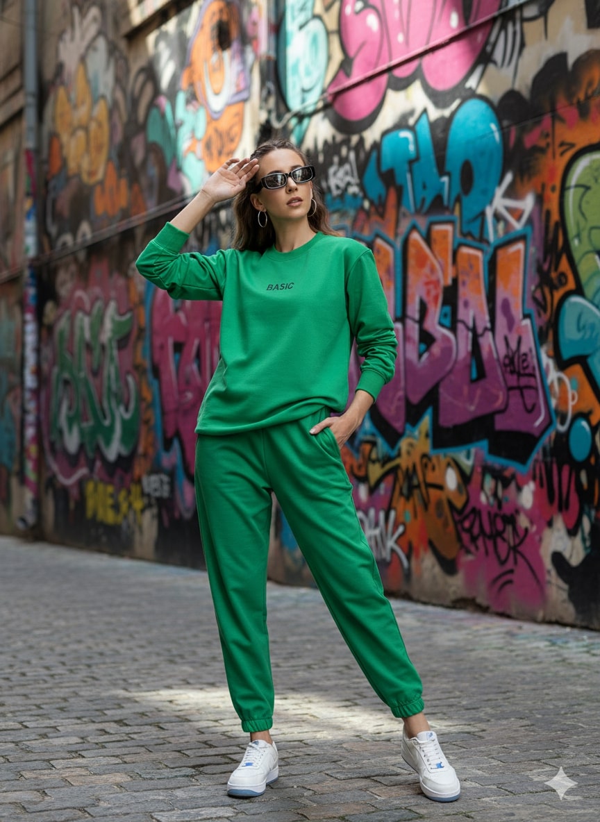 Green jogger drawstring waist - detail