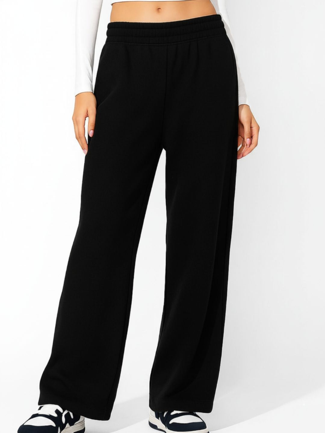 Black cotton track pants front view