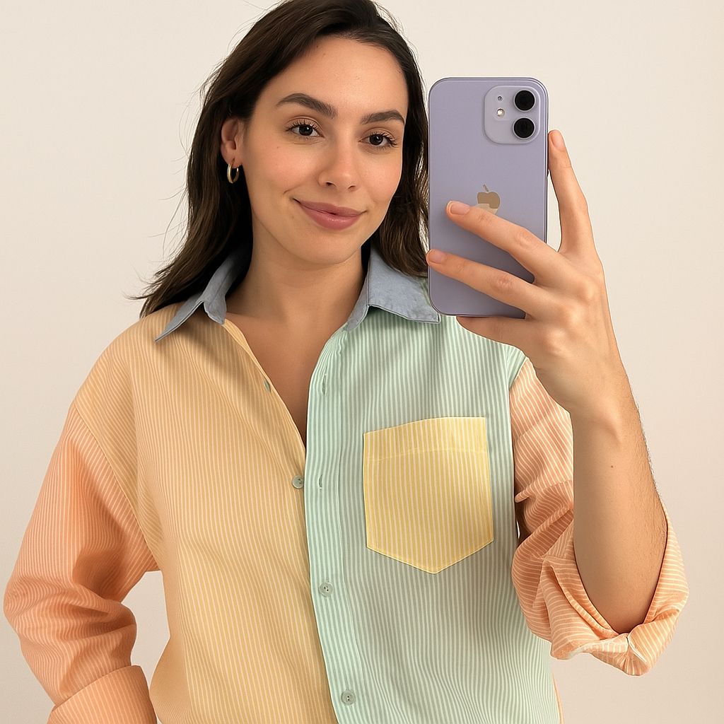 Front view of colorblocked striped cotton shirt