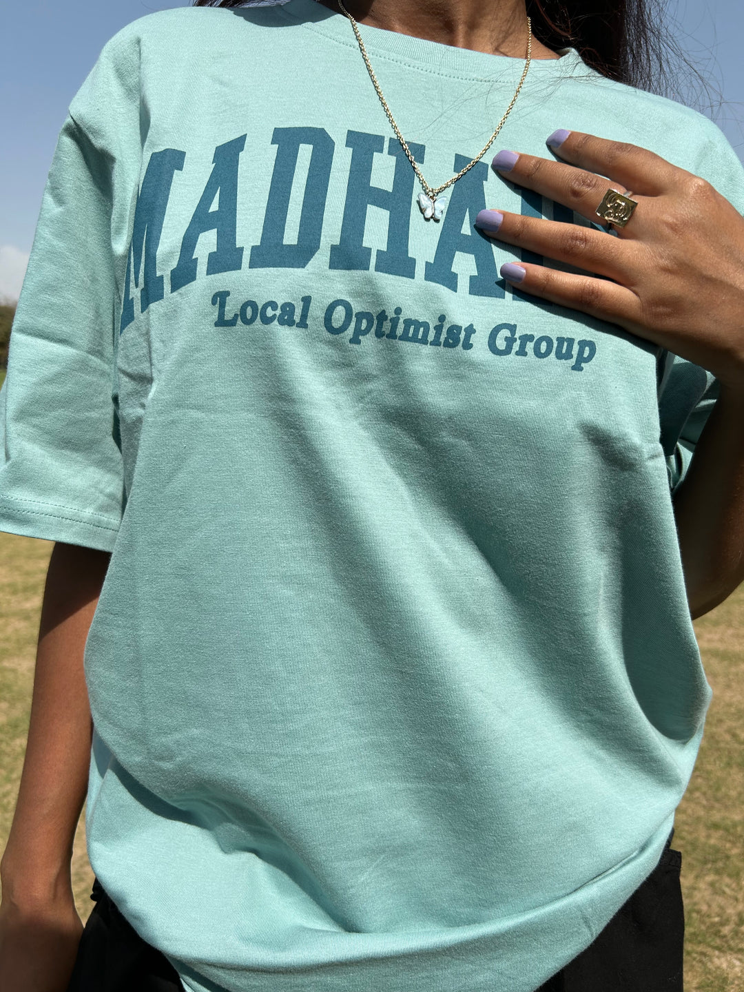 Madhappy oversized graphic t-shirt for women lifestyle shot