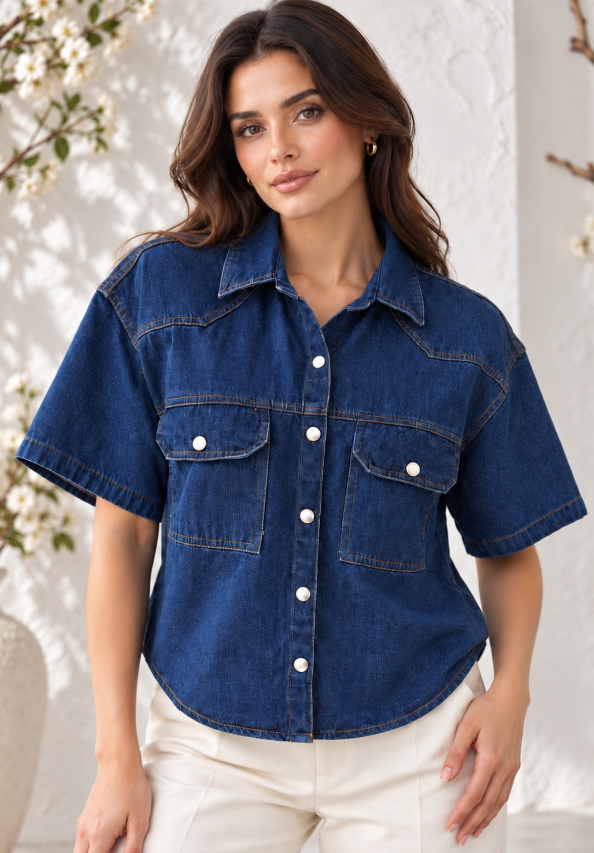 Half Sleeves Denim Crop Shirt view 3