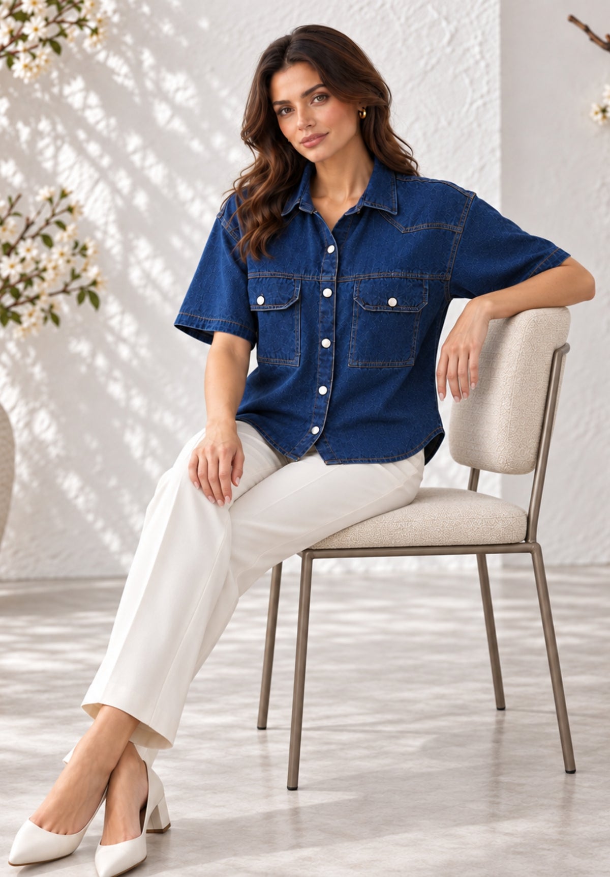 Half Sleeves Denim Crop Shirt view 4